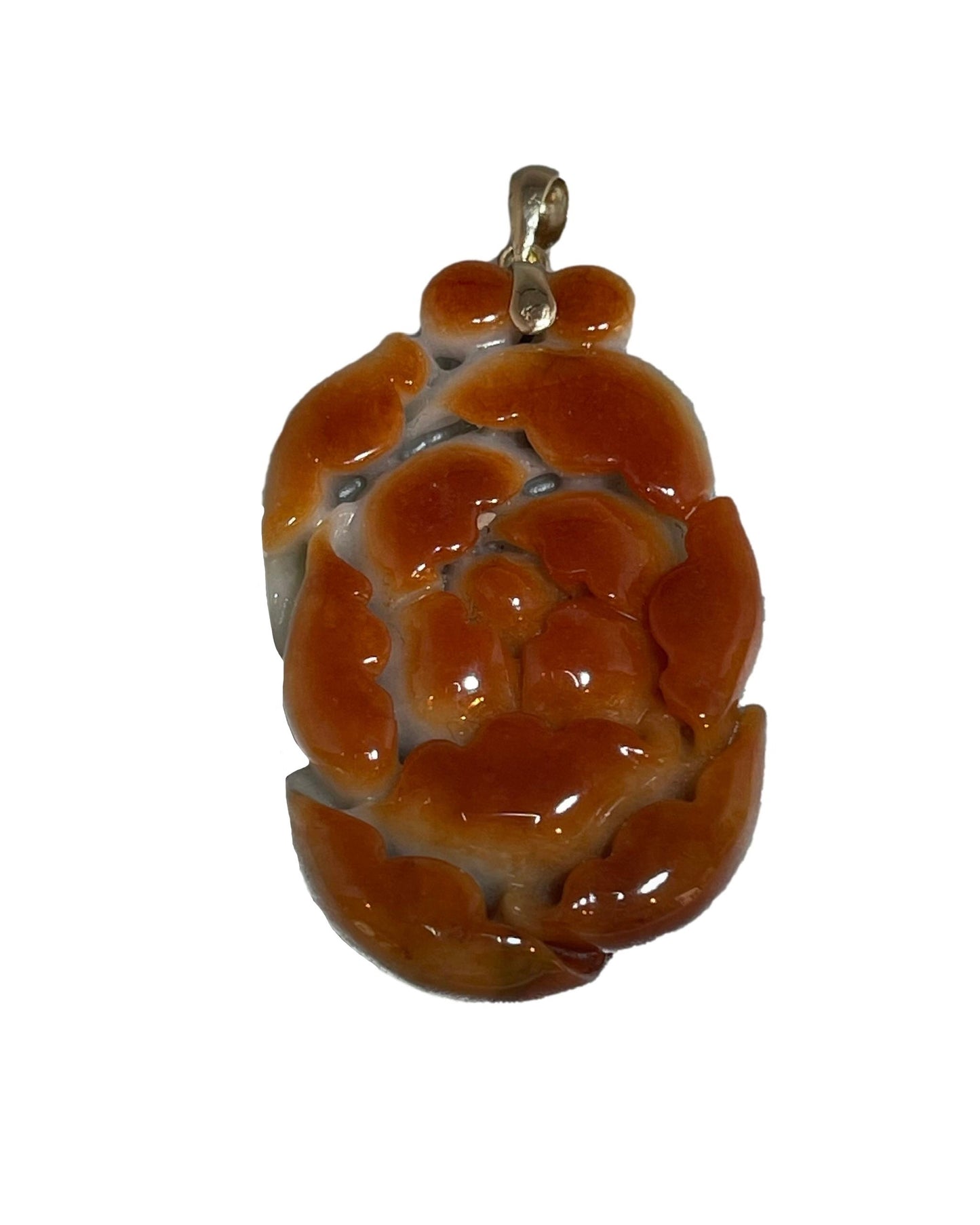 Red Jade Peony Flower Pendant