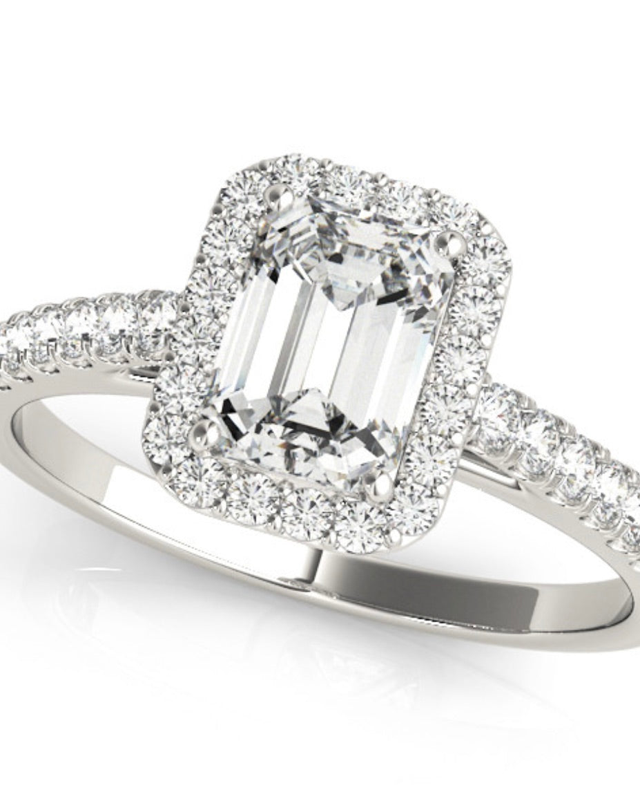 Emerald cut Halo Diamond Engagement Ring