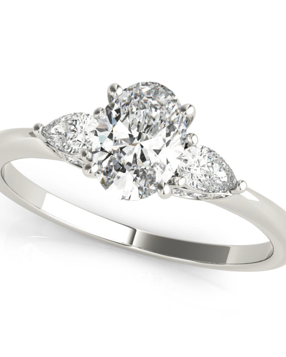 Oval Tri Diamond Engagement Ring