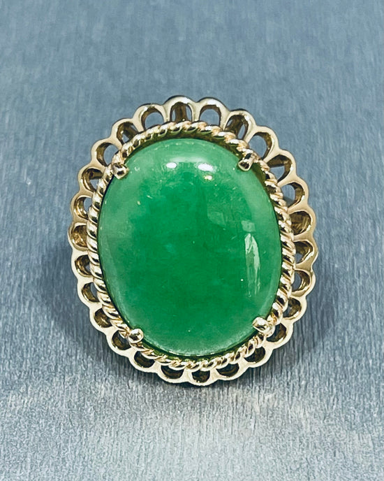 Natural Green Jade Ring with White Gold