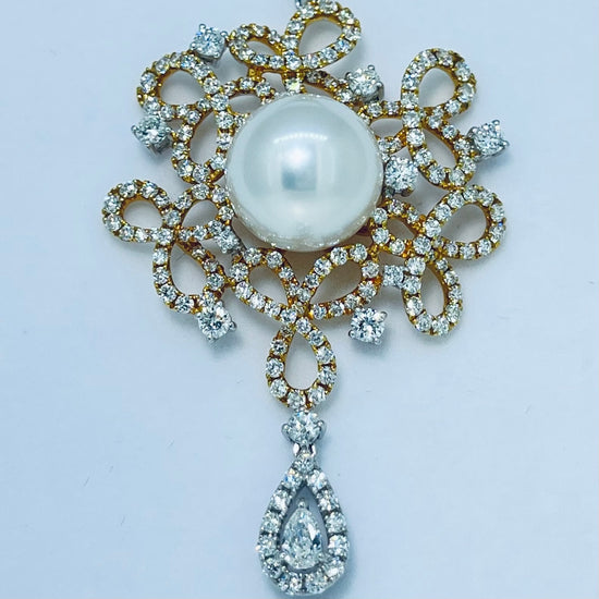South Sea Pearl with Tri-Color Gold and Diamond Necklace