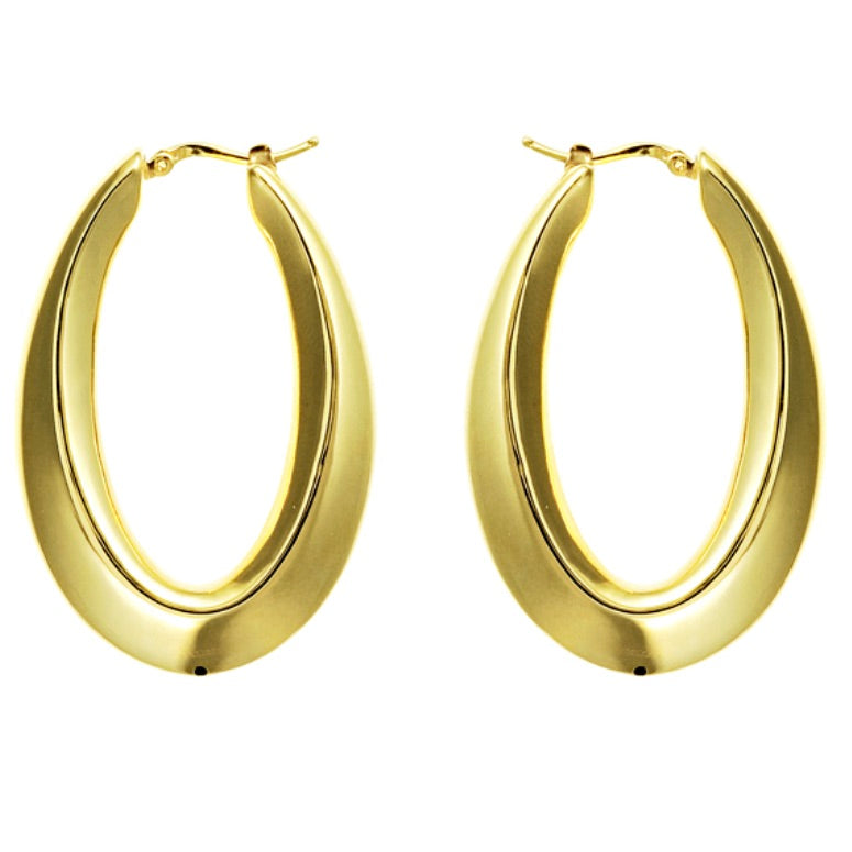 18K Yellow Gold Oval Hoop Earrings