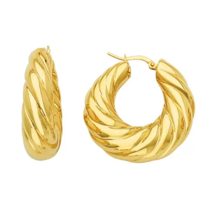 18K Yellow Gold Croissant Hoop Earrings