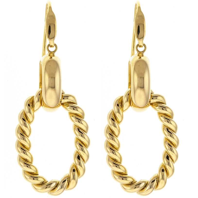 14K Yellow Gold Twist Link Drop Earrings