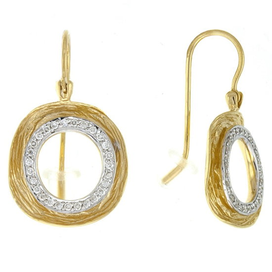 14K Yellow Gold Textured Circle Earrings with Diamonds