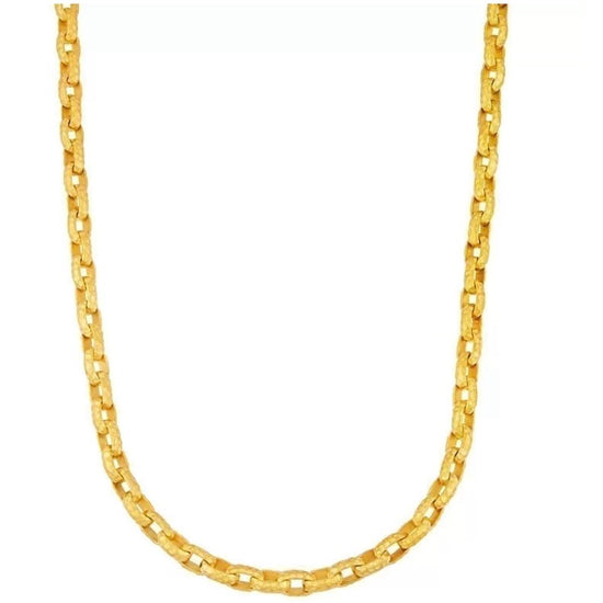 18K Solid Yellow Gold Hammer Finish Link Necklace