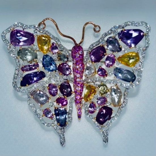 Multicolor Gem Butterfly Brooch