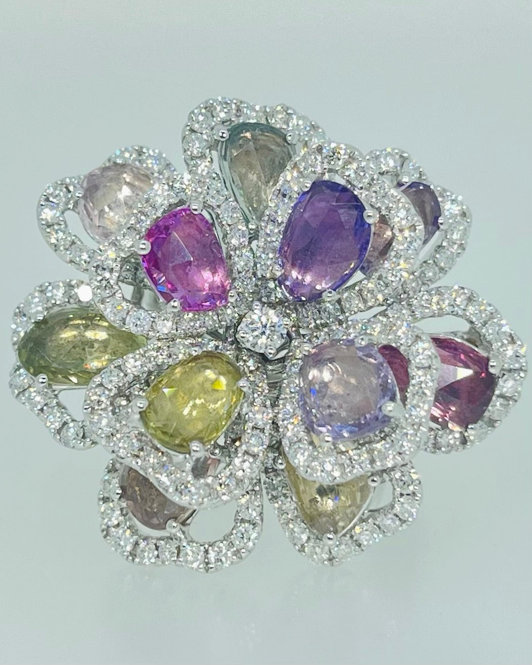 Flower Multi-Color Sapphire and Diamond Ring