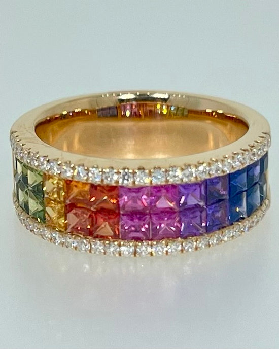 Rainbow Sapphire and Diamond Ring Band