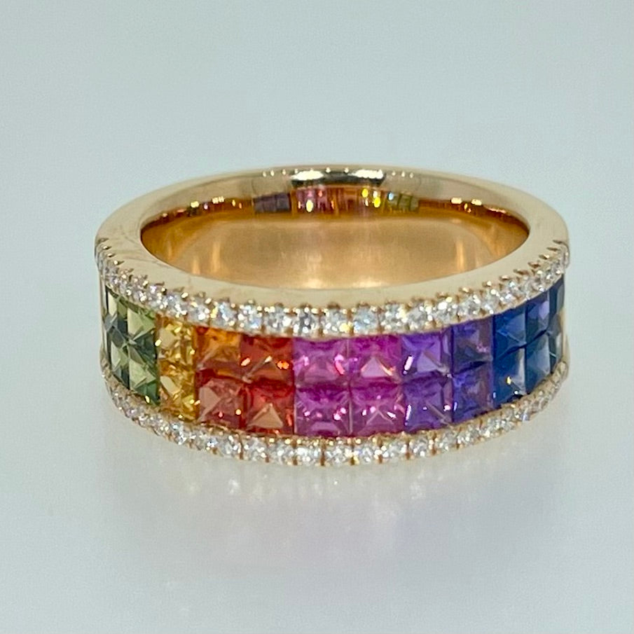 Rainbow Sapphire and Diamond Ring Band