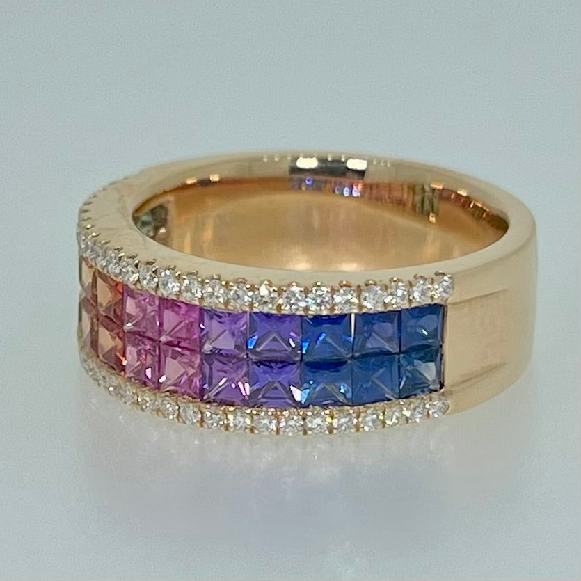 Rainbow Sapphire and Diamond Ring Band