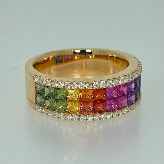 Rainbow Sapphire and Diamond Ring Band