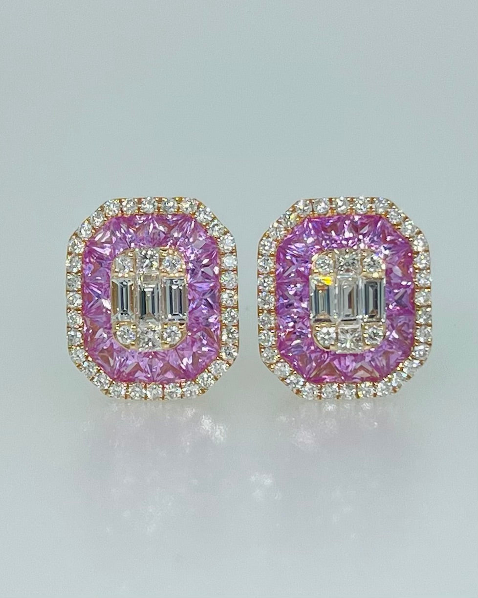 Pink Sapphire and Diamond Earrings