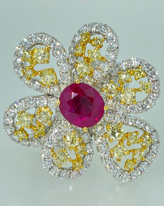 Flower Yellow Diamond Ring