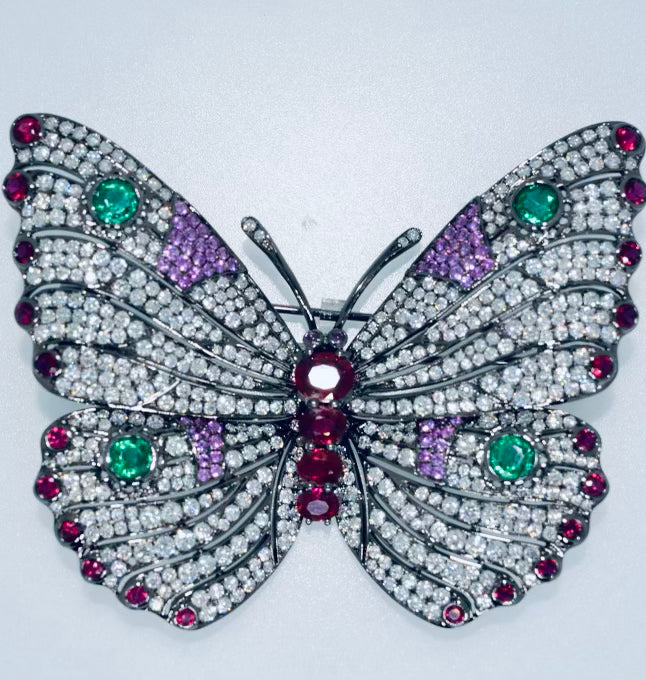 Multicolor Gem Butterfly Brooch