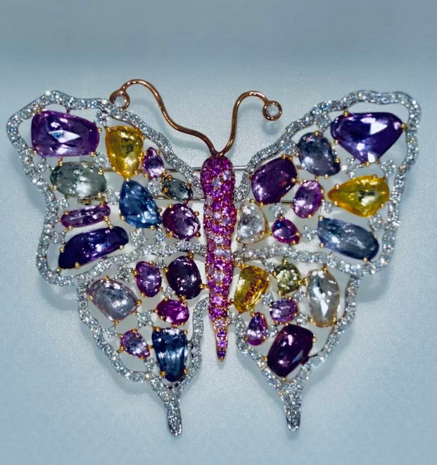 Multicolor Gem Butterfly Brooch