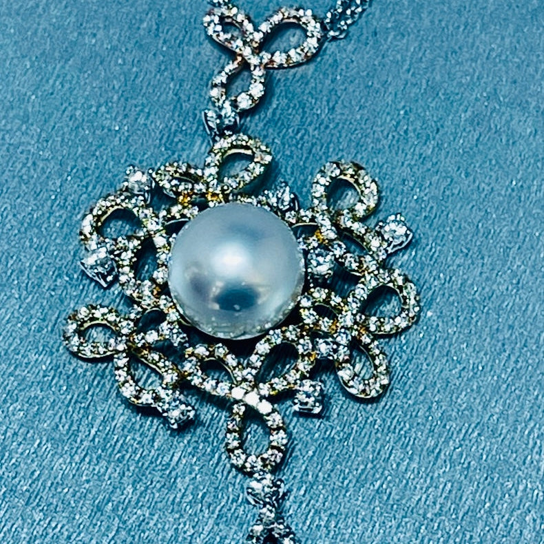 South Sea Pearl with Tri-Color Gold and Diamond Necklace