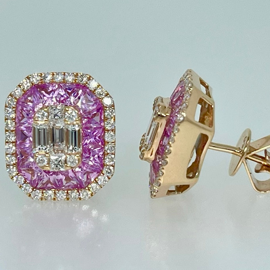 Pink Sapphire and Diamond Earrings