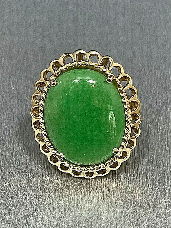 Natural Green Jade Ring with White Gold