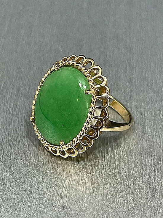 Natural Green Jade Ring with White Gold